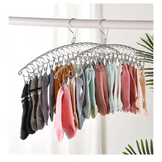 Séchoir à Linge 2 Pièces Acier Inox - 10 Clips Par Cintre | Pour Petits Vêtements
