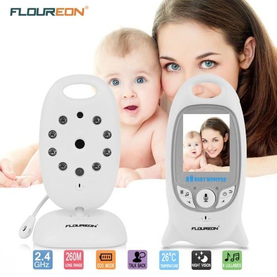 FLOUREON Babyphone Ecoute Bébé digital Sans Fil 2.4 GHz LCD Vidéo Vision Nocturne Lullabies Radio EU