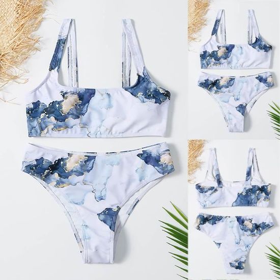 Patgoal Maillot De Bain Deux Pièces Fille Adolescente - Bikini Taille Haute Avec Coussinets, Couleurs Contrastées Et Dentelle 9-16 Ans