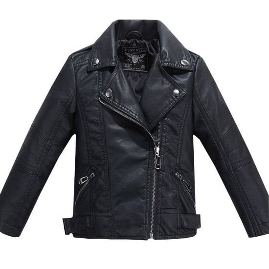 Blouson Enfant Garcon en Similicuir Col revers Motard Automne Printemps Noir INSFITY Noir Cdiscount Pret a Porter