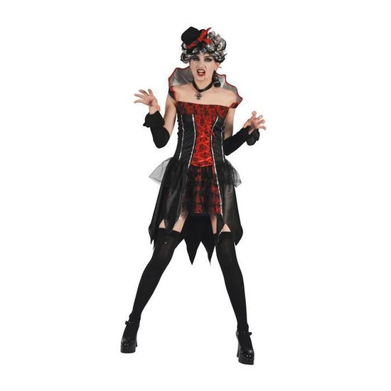 Costume de Fête des morts rouge et noir Halloween Déguisement Luxe Adulte Femme Taille S