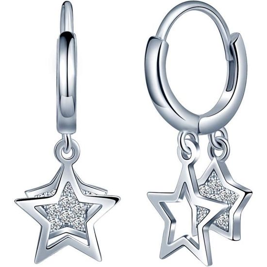 Boucles D'oreilles Étoile En Argent 925 Pour Femmes/Filles - Créoles 1 Cm Avec Zircons - Cadeau Élégant - 5