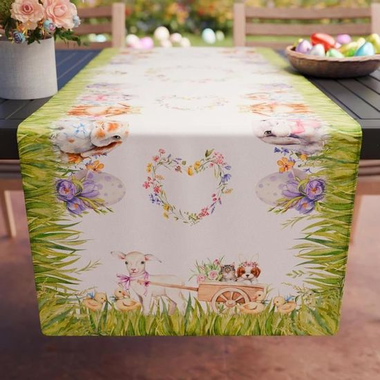 Chemin De Table Pâques 40x180cm - Décoration Lapin Carottes - Lavable
