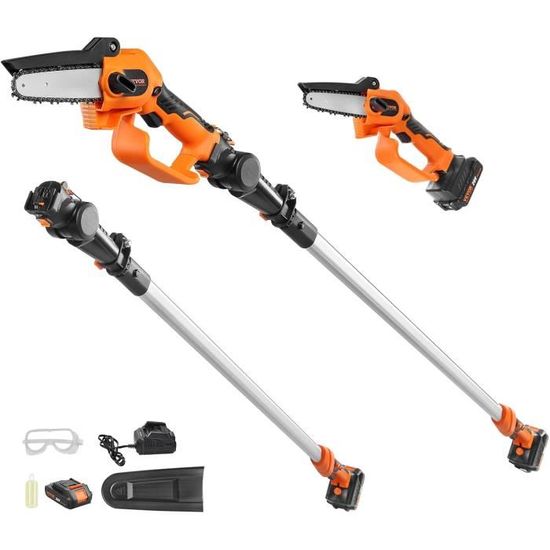 Élagueur Sur Perche Sans Fil 20V - Lame 24cm - Portée 3m - Tête Inclinable 30° - Avec Batterie 4Ah Et Chargeur