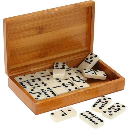 SHUIYUE Jeu De Dominos Double Six – 28 Pièces En Plastique Résistant, Boîte En Bambou – Voyage, Famille, Divertissement Cérébral