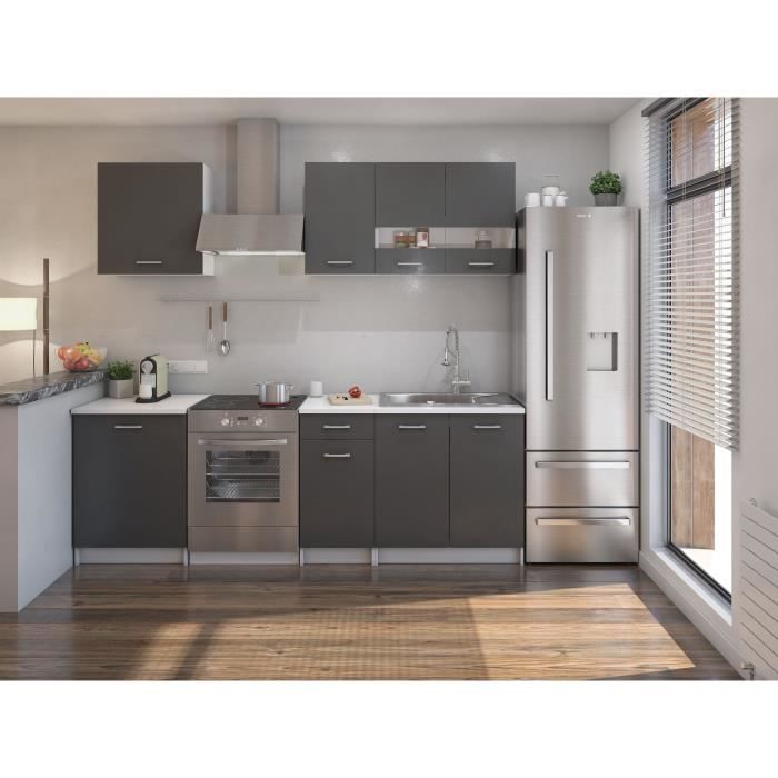 EXTRA Cuisine Complète avec plan de travail L 240 cm - 6 éléments - Gris mat