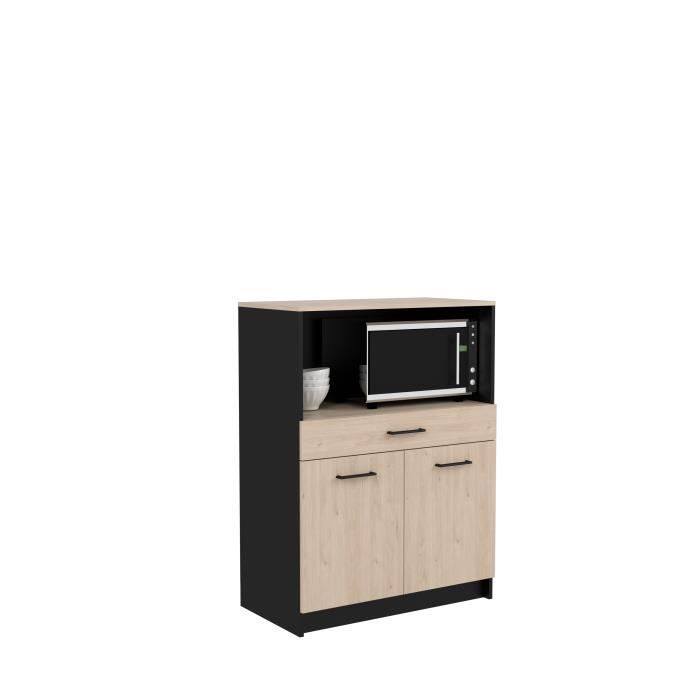 Buffet Cuisine - L 80 x P 42,8 x H 107 cm - 1 Tiroir et 2 Portes - Chêne et noir - IDEM