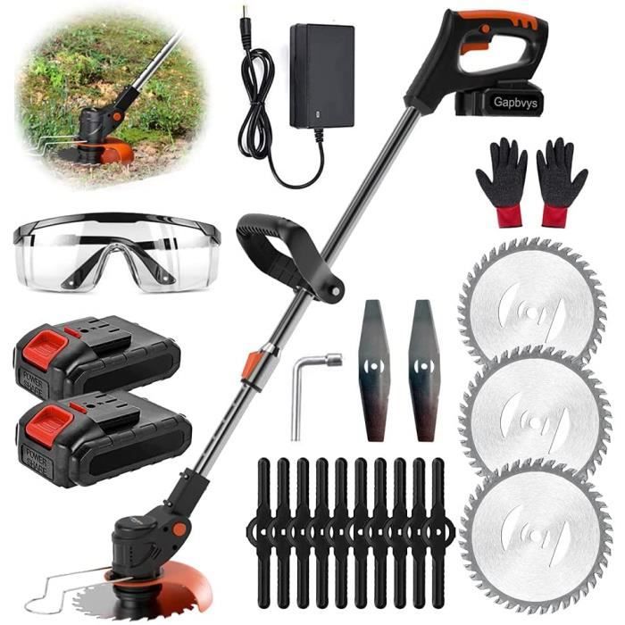 Débroussailleuse Batterie 21V 750W – 2 Batteries 4Ah + 4 Lames Pour Herbe, Ronces Et Buissons
