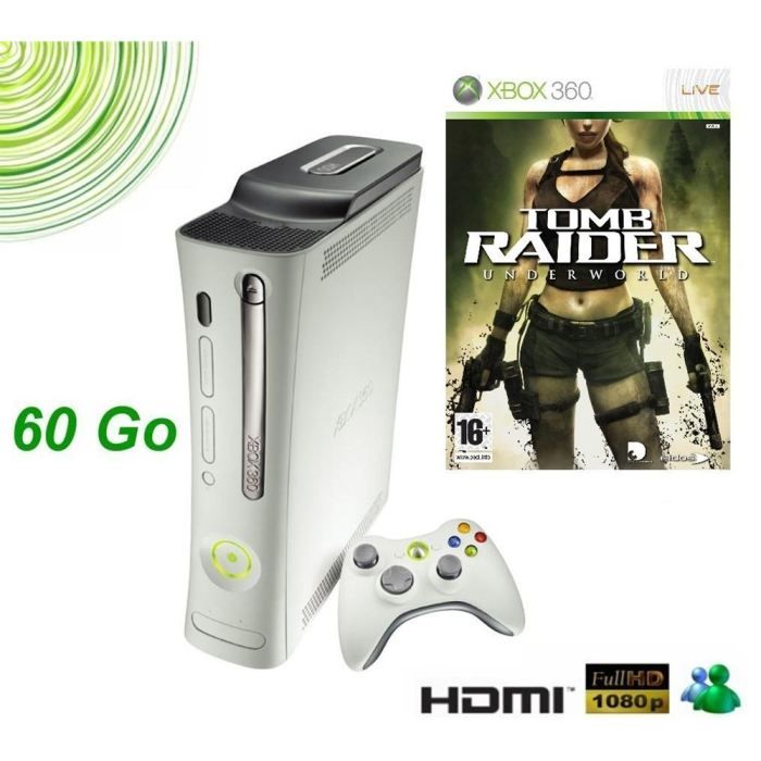 CONSOLE XBOX 360 PREMIUM 60 Go HDMI + TOMB RAIDER