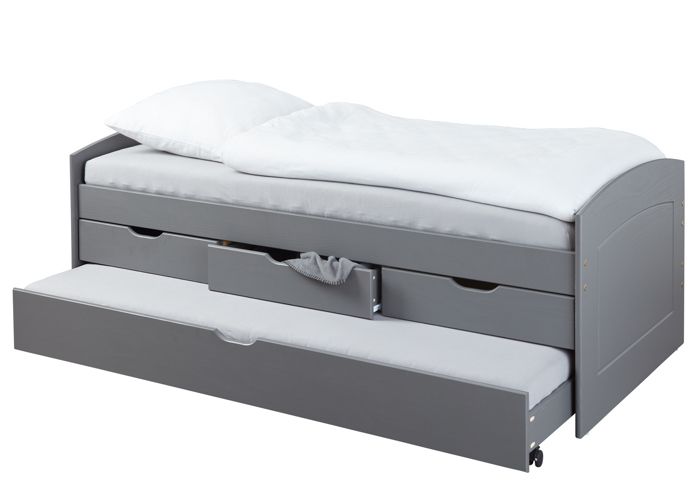 Chambre: lits & rangements - Lit simple à tiroirs Malte - 3 tiroirs de rangement et un tiroir lit - L 205 x l 98 x H 63 cm - Gris