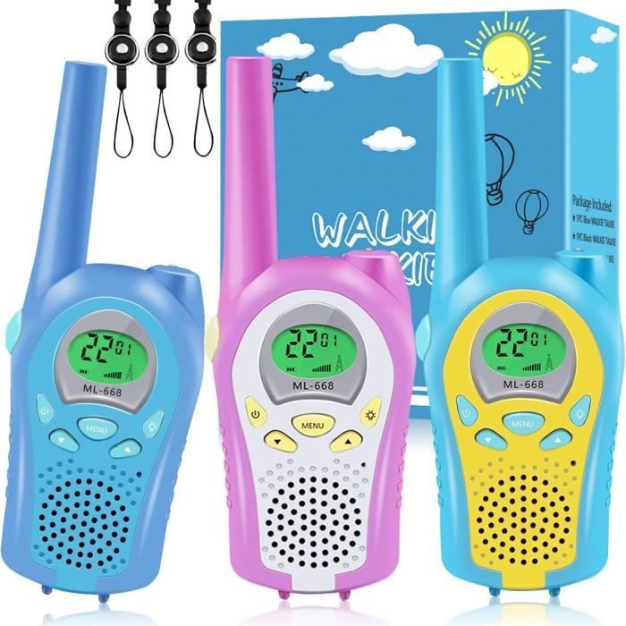 ACELIFE Talkie Walkie Rechargeable Enfants 3 Pièces 8 Canaux Radio à 2 Voies Écran LCD Lampe Torche 3KM de Long Distance Interphone