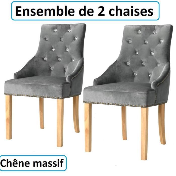Lot de 2 chaises de salle à manger diner en velours Chêne Massif salon vintage Chateau moyen age epoque ensemble