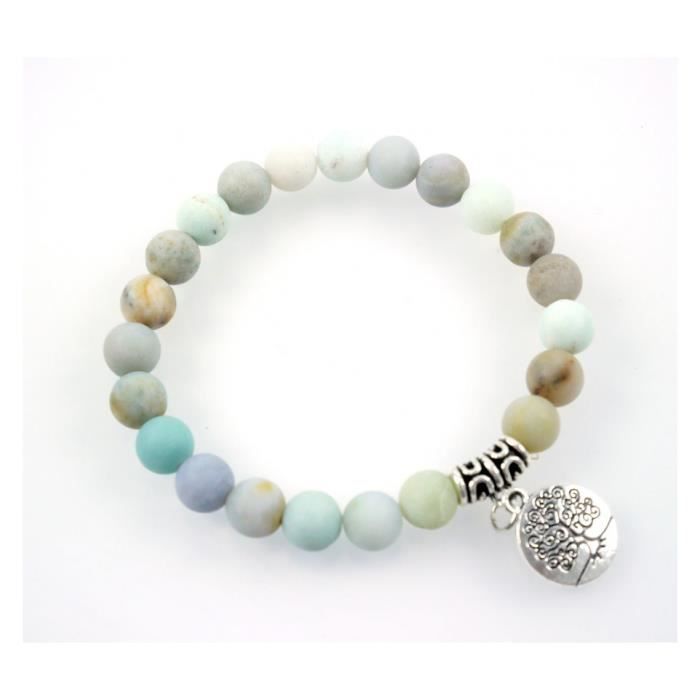 Bracelet élastique - perles en Amazonite - Symbole arbre de vie Multicolore