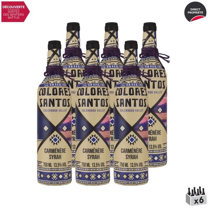 Colchagua Valley Carménère Syrah Rouge 2021 - Lot de 6x75cl - Colores Santos - Vin . Rouge - Origine Chili - Cépages Carménère, Syra