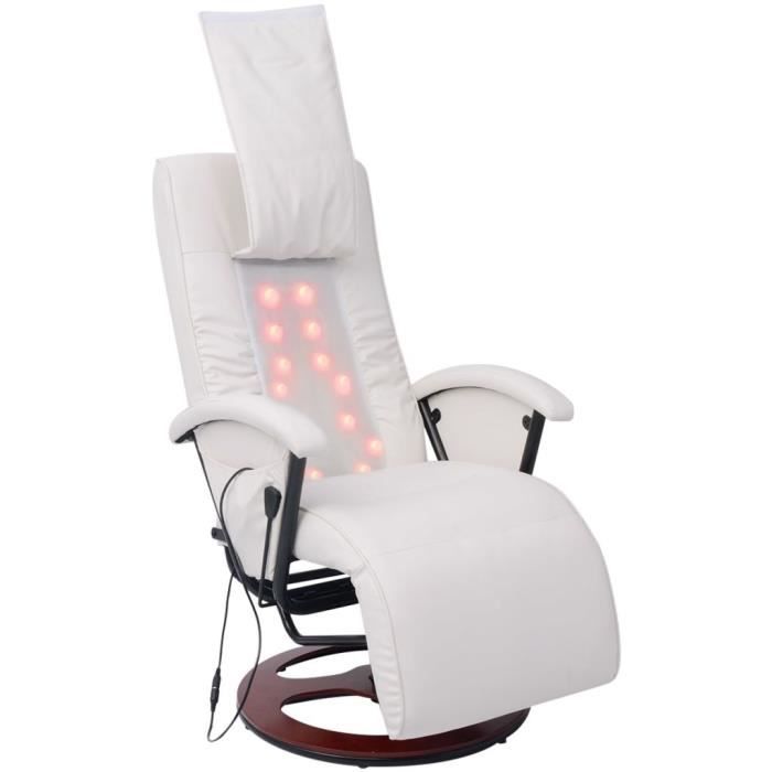 Fauteuil électrique de massage sofa Fauteuil relax Relaxation TV - shiatsu Blanc Similicuir♫8796