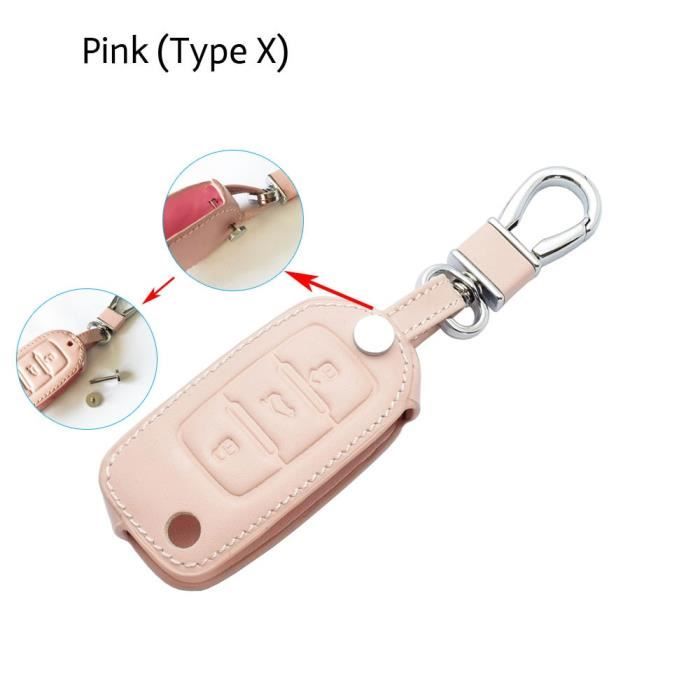 Housse de clé de voiture en cuir pour VW Volkswagen Golf 6 Polo Passat Seat Ibiza Leon Skoda Octavia F Type-X-Pink