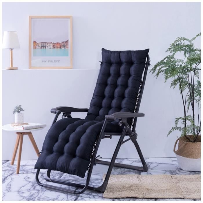 Coussin Bain de Soleil Jardin Pliable Anti-Dérapant Coussin Chaise Longue Epais Confort,48x170cm,Noir