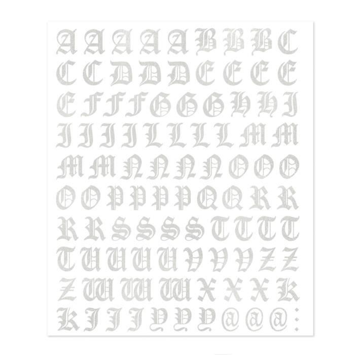 Kit Lettres Adhésives Gothique, Gris Argenté