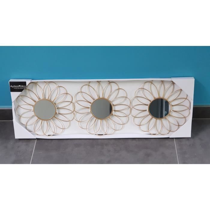 Lot 3 miroirs Fleur doré en métal dia 25 cm