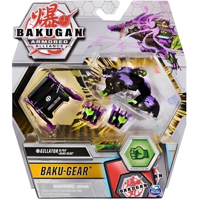 Bakugan Ultra : Armored Alliance - Gillator + Baku-Gear + Carte - Boule Noire - Figurine Deluxe - Jouet Garcon