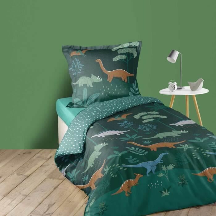 PARURE DE LIT 2 PIECES 140 x 200 CM IMPRIME 57 FILS ALLOVER DINOLAND