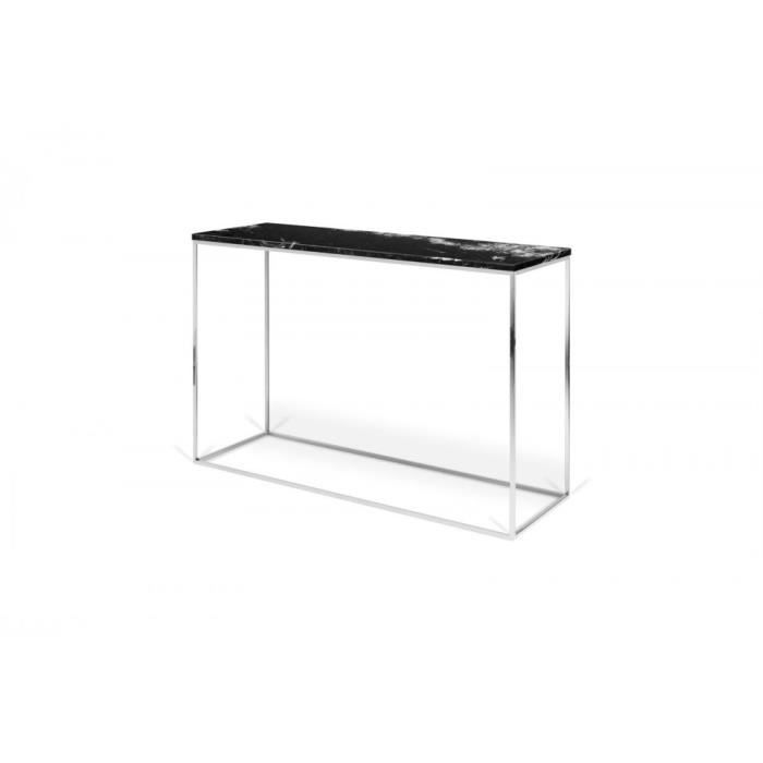 Console design GLEAM en marbre noir et pieds chromés noir Metal Inside75