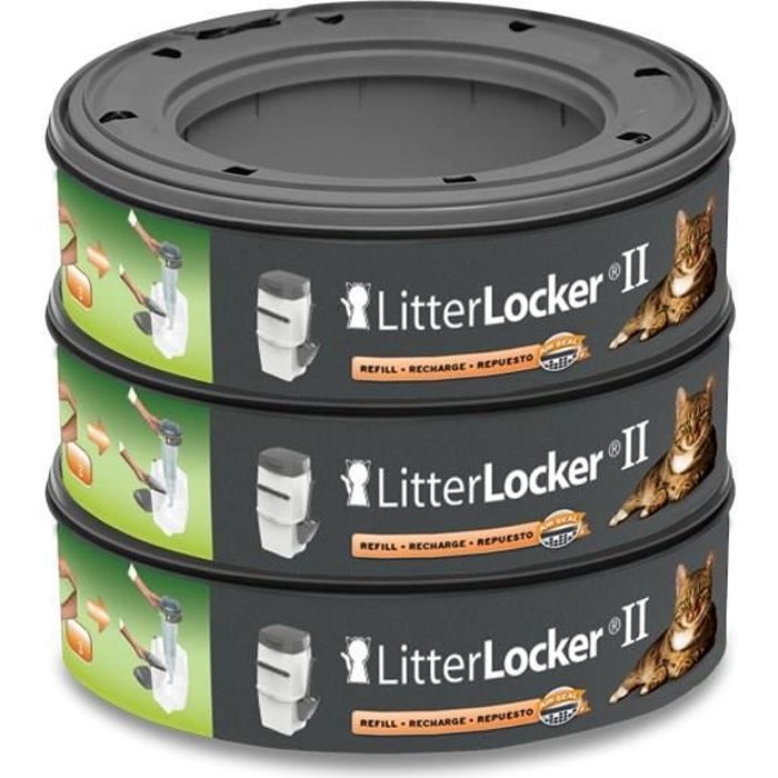 LITTER LOCKER II Lot de 3 recharges rondes pour poubelle de litière - Chat