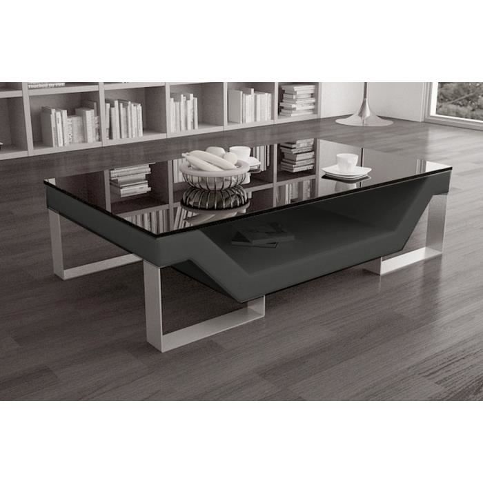Table basse design - Gris foncé - piètement chromé - Vitre foncée - aux lignes tendances - 120x70x42 cm - ELINI