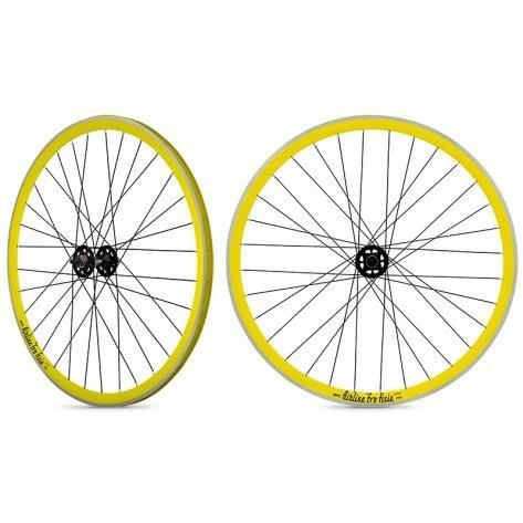 Roue arriere fixie jante jaune moyeu noir
