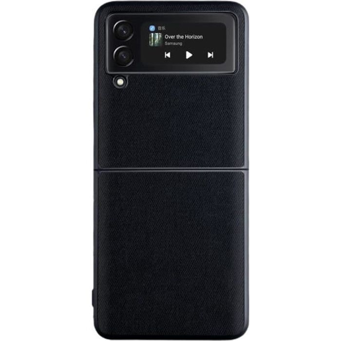 Coque Samsung Galaxy Z Flip 3 5G, Housse de protection en cuir PU anti-empreintes digitales pour téléphone portable Noir