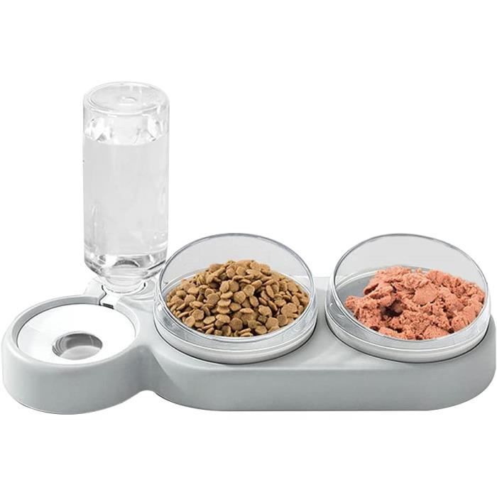 FONTAINE A EAU pour Chien Chat - Distributeur d'eau avec bouteille et double bol de nourriture avec bols à inclinaison surélevée