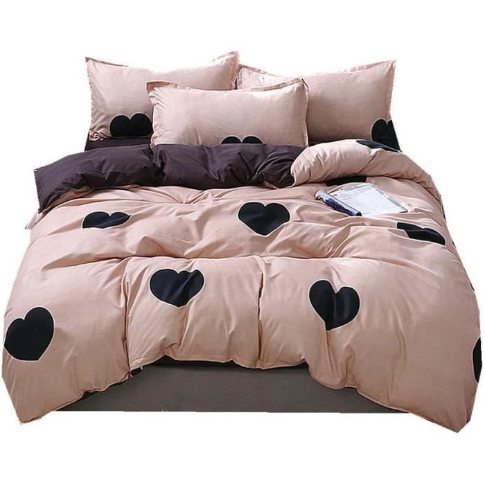 Ensemble de 3 Pièces Forme de Coeur Amour Noir et Rouge, Diamant, r Gothique Noir et Blanc Housse de Couette (NT-005, 200_x_230_cm)