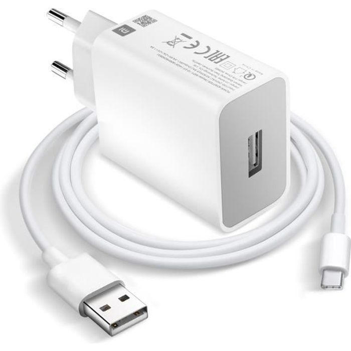 Chargeur secteur USB 18W avec Câble USB vers USB-C Xiaomi MDY-10-EF Blanc