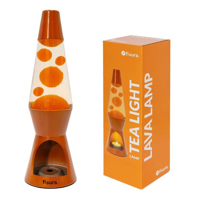 Lampe à lave - FISURA - Terracotta - à bougie (sans électricité) - Orange - Métal & verre 29 x 8 5 cm