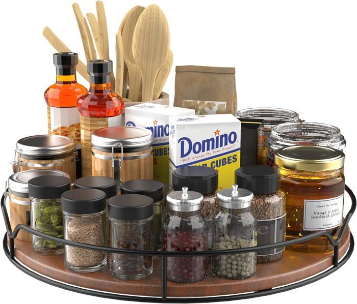 Plateau Tournant En Fer Et Bois D'acacia - Organisateur D'étagères à