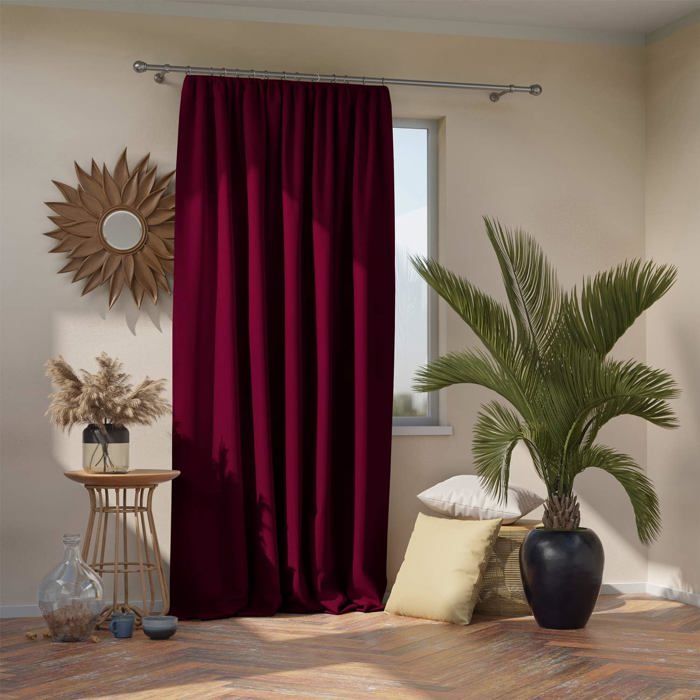 Rideaux Rouges Bordeaux Clair Blackout 1 Rideau Opaque Polyester Rouge Bordeaux Kruselband ...
