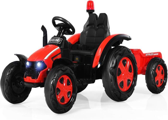 GOPLUS Tracteur Electrique avec Remorque, Voiture Vehicule Electrique pour Enfants 12V 7Ah avec Telecommande 2,4G,Convient aux Enfants de 3 a 8 Ans avec Lumieres, Musique (Jaune