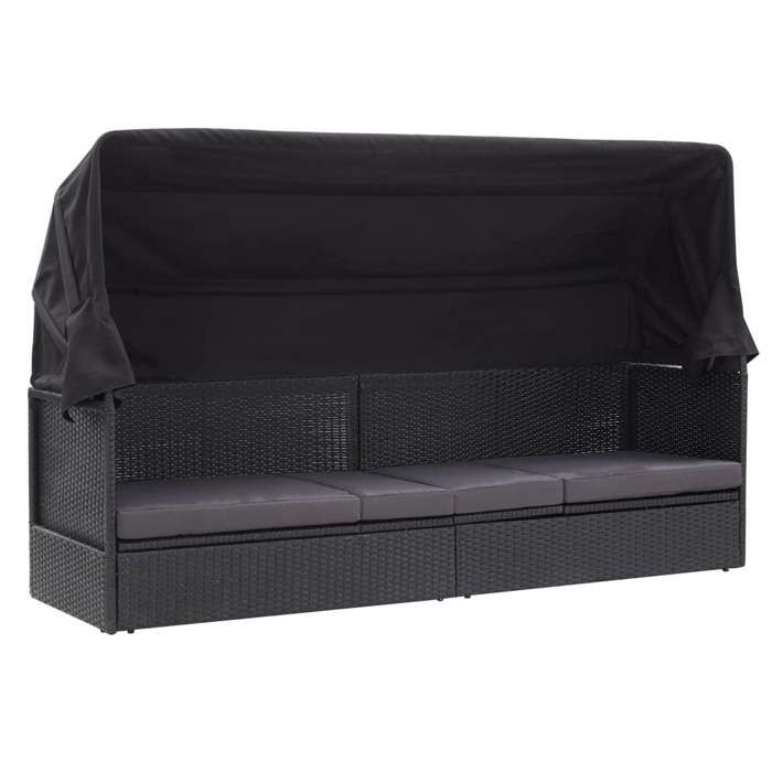 Nouveau Lit-canapé dextérieur avec auvent Résine tressée Noir，Maximum 110 kg205 x 62 x 124 cm BELLE C78643389