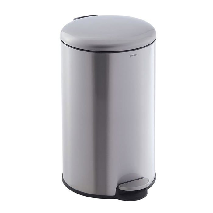 CASABEL Poubelle Cuisine 30L Inox Anti-Traces Ronde avec Pédale et Couvercle Idéale Salle de Bain Cuisine Bureau – Chrome