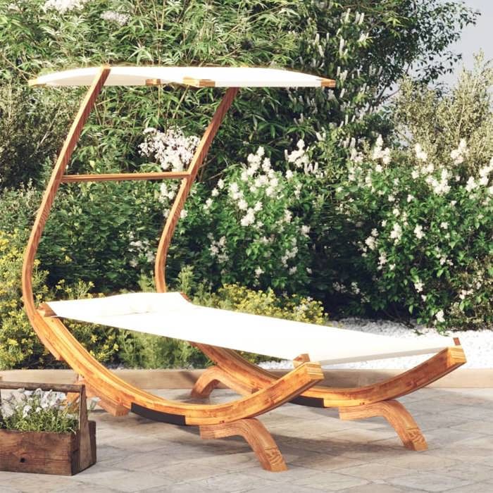 Transat de soleil-Lit repos avec auvent 100x190x134 cm Bois courbé massif Crème NEUF BM234487778