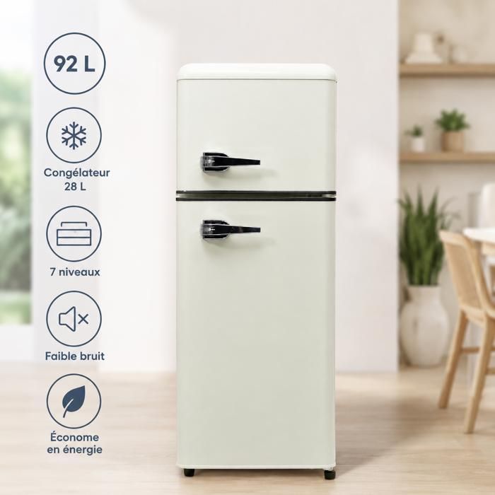 Réfrigérateur 92 litres 64L+28L réfrigérateur à deux portes 116 kWh/an -27 °C ~13 °C Frigo a éclairage LED classe D blanc