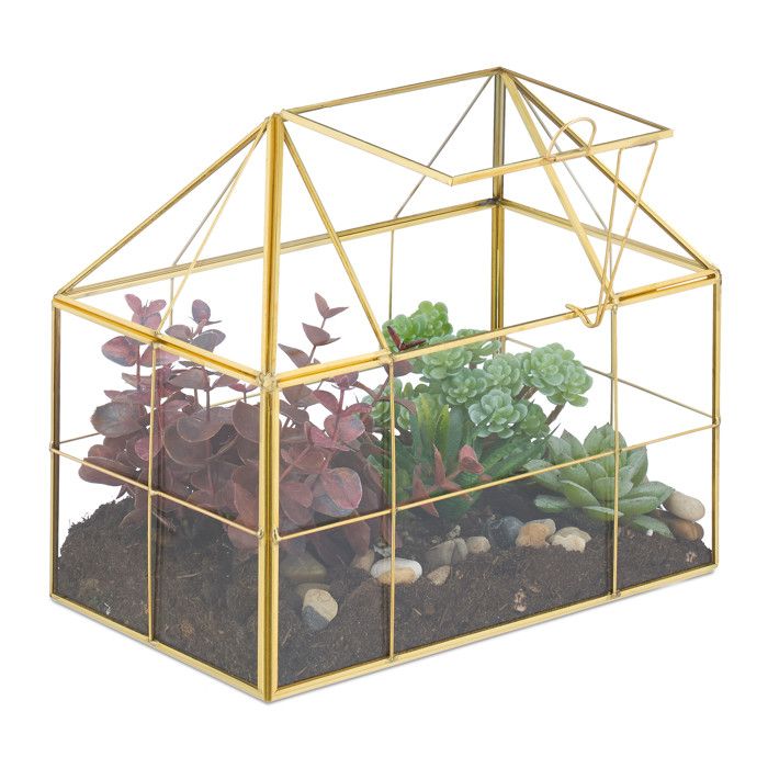 Comparer les prix de Relaxdays Terrarium pour vos plantes décoratif et pratique pour le rebord de la fenêtre 21 x 23 x 14 cm doré