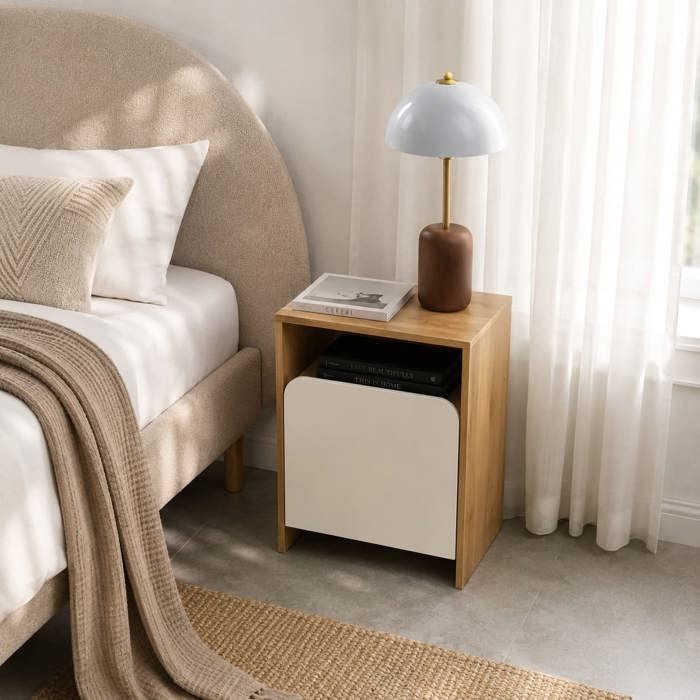 Table de chevet KILDA effet chêne et porte blanche - Bois