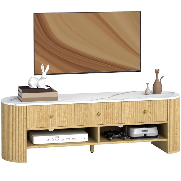 HOMCOM Meuble tv 140 cm t&eacute;l&eacute; 65 pouces 3 tiroirs en bois effet bois naturel