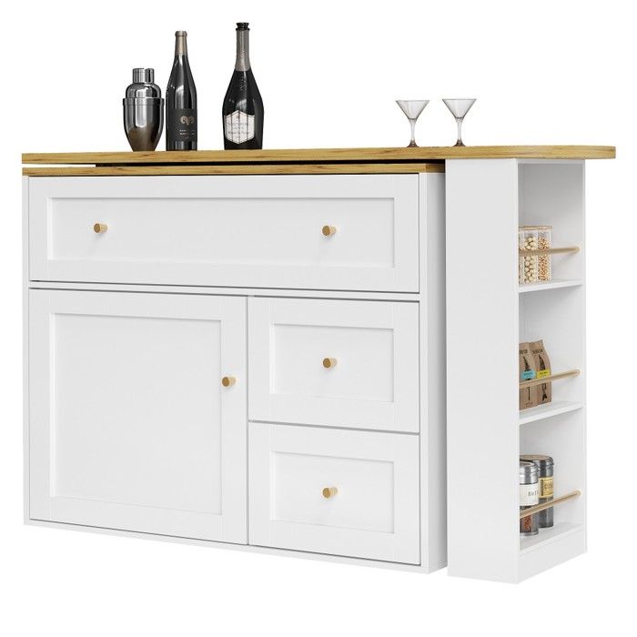 Table de bar extensible 138-204x39x105 cm blanc - Buffet cuisine avec rangement étagère snack & îlot Table de bar extensible 138-204x39x105 cm blanc - Buffet cuisine avec rangement étagère snack & îlot