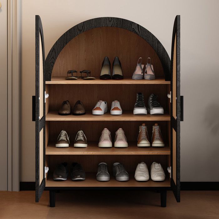 Meuble a chaussures 70x40x100 cm avec portes ajourées en rotin Armoire à chaussures avec 3 étagères Meuble entree en naturel