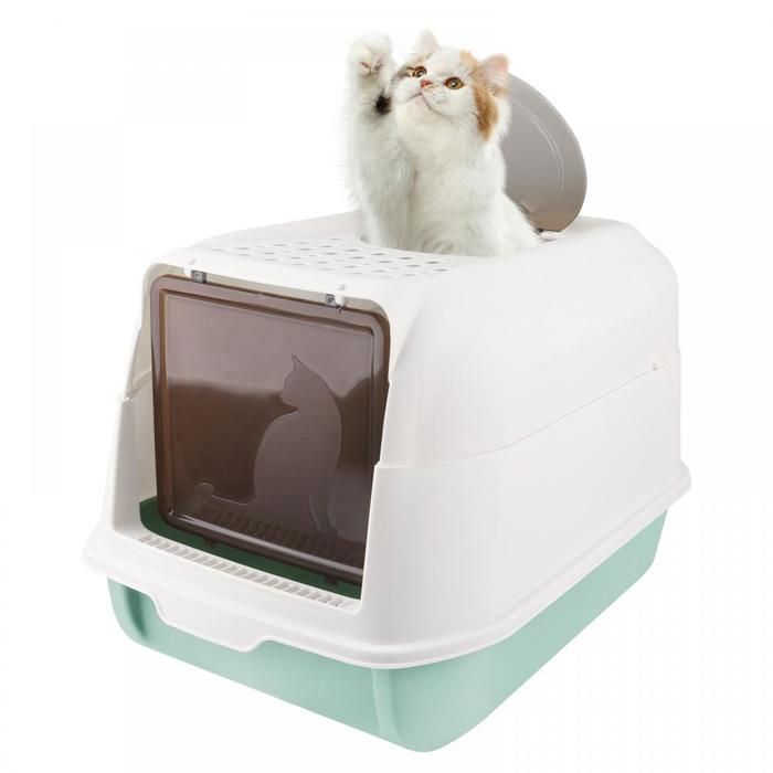 Bac à Litière pour Chat - Avec Pelle à Litière - Couvercle Amovible - Double porte - 36x51x34 cm - Bleu - LVHCMFOHM