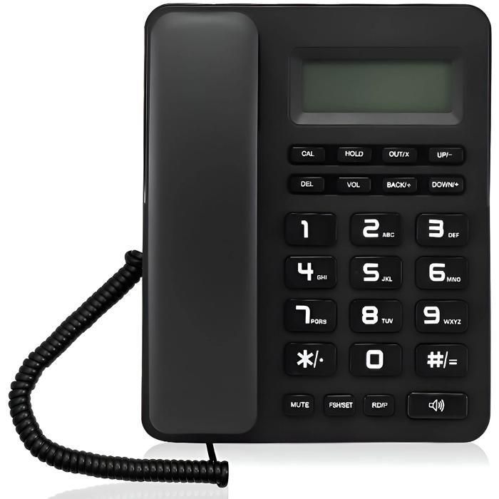 Téléphone mains libres affichage de lappelant réveil 16 sonneries adapté au bureau et à la maison noir
