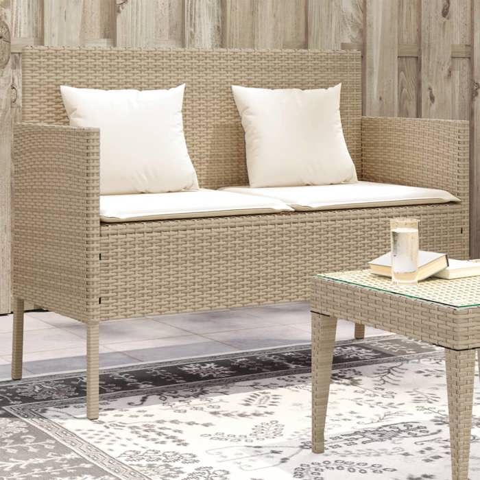 Banc de jardin en résine tressée - vidaXL - Coussins beige - 113x61x87 cm - Rangement intégré - Sac résistant à leau