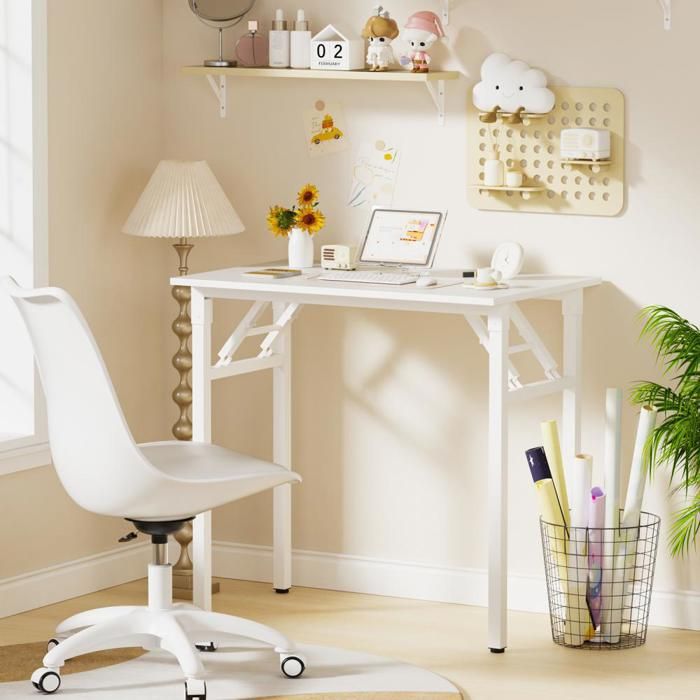 MIPAN.Bureau Gaming Blanc - 80 x 50 x 76 cm - Bureau Enfant en Bois - Table Pliable - Table de Bureau - Anti-collision - Max:120Kg